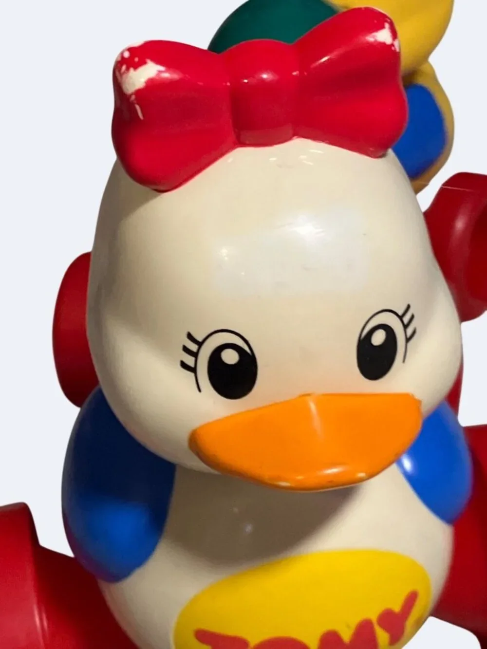 Tomy Vintage Pull-Along Duck Family Toy With Rolling Wheels & String Plastic